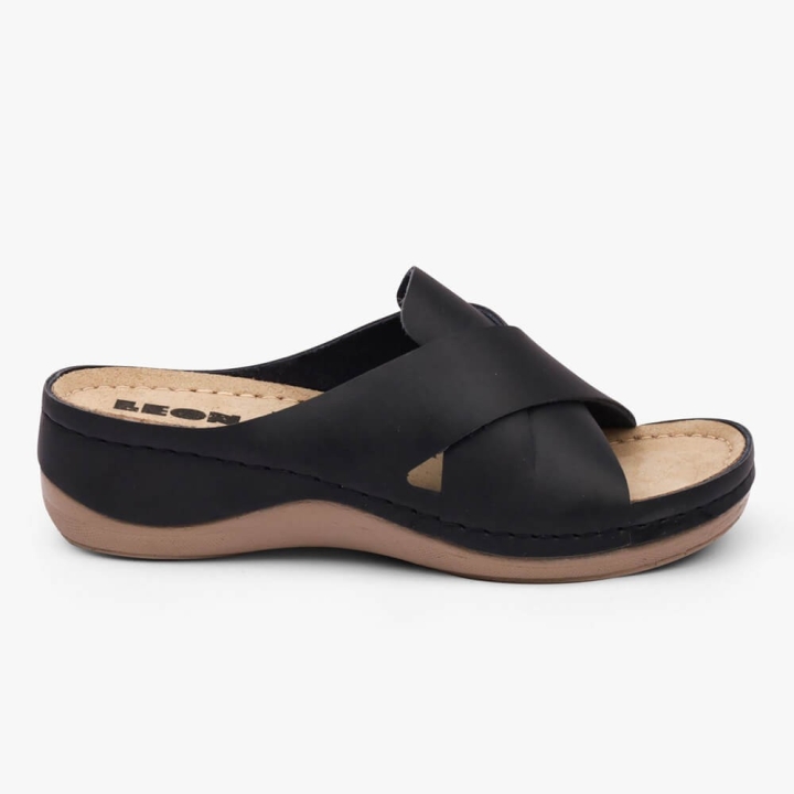 Saboti dama, de vara, din piele, Leon 932, negru - imagine 3