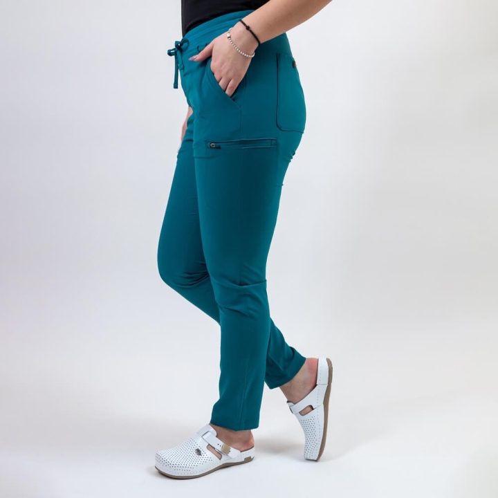 Pantaloni medicali Lotus Flex, stretch, cu snur, turcoaz inchis, TS-SP3 - imagine 2