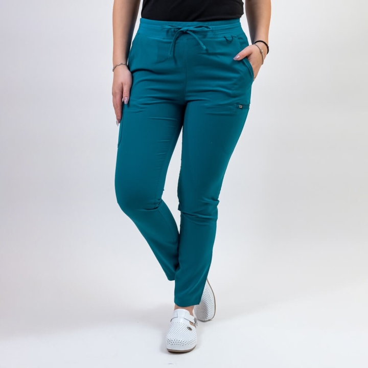 Pantaloni medicali Lotus Flex, stretch, cu snur, turcoaz inchis, TS-SP3 - imagine 1