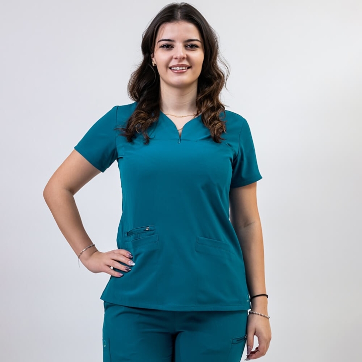 Bluza medicala Lotus Flex, stretch, turcoaz inchis, TS-NP10 - imagine 9
