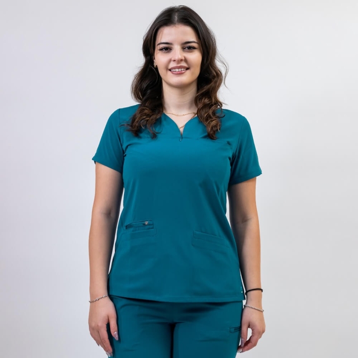 Bluza medicala Lotus Flex, stretch, turcoaz inchis, TS-NP10 - imagine 10
