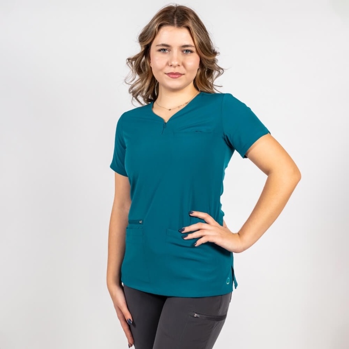 Bluza medicala Lotus Flex, stretch, turcoaz inchis, TS-NP10 - imagine 1