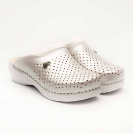 Saboti medicali, unisex, din piele, alb perlat, Leon PU100