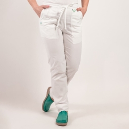 Pantaloni medicali Lotus Flex, stretch, cu elastic si snur, alb, CVC-SP2