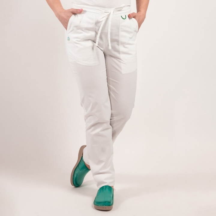 Pantaloni medicali Lotus Flex, stretch, cu elastic si snur, alb, CVC-SP2 - imagine 1