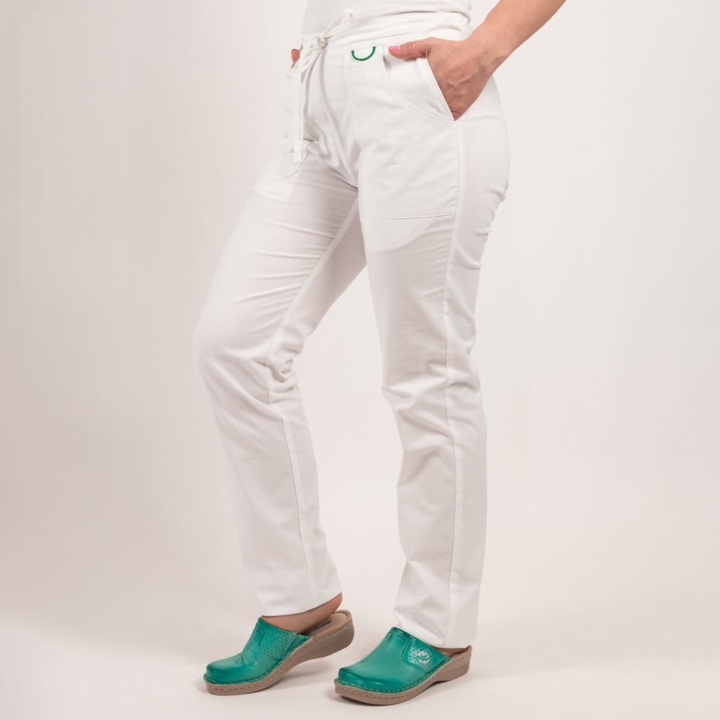 Pantaloni medicali Lotus Flex, stretch, cu elastic si snur, alb, CVC-SP2 - imagine 2