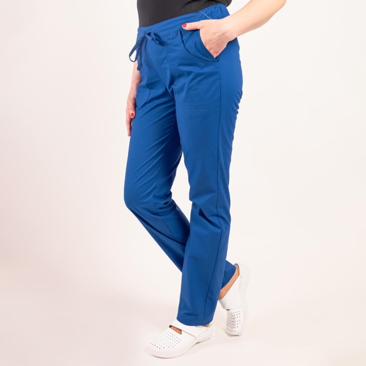 Pantaloni medicali Lotus Flex, stretch, cu elastic si snur, albastru royal, CVC-SP2 - imagine 1