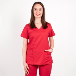 Bluza medicala Lotus Flex, stretch, rosu, CVC-NP4