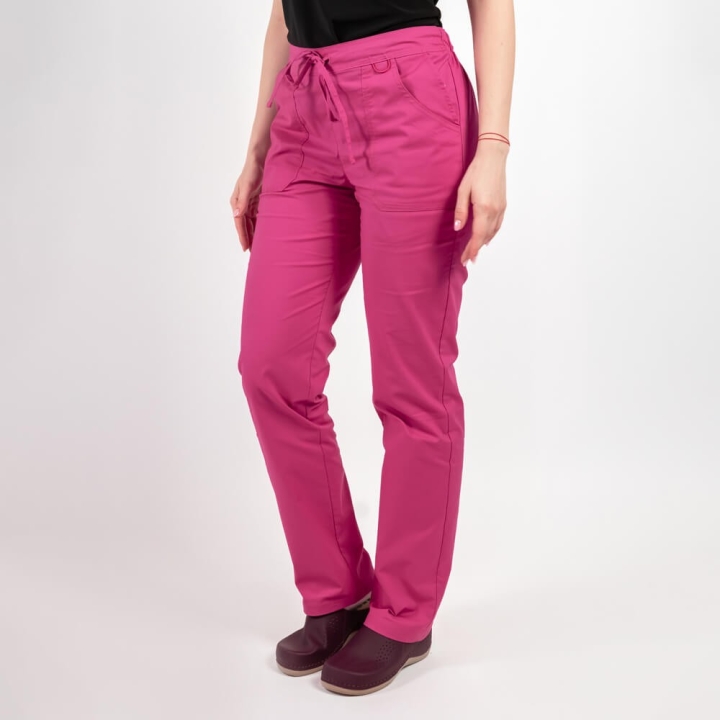 Pantaloni medicali Lotus Flex, stretch, cu elastic si snur, fucsia, CVC-SP2 - imagine 2