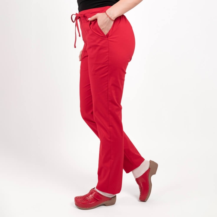 Pantaloni medicali Lotus Flex, stretch, cu elastic si snur, rosu, CVC-SP2 - imagine 3