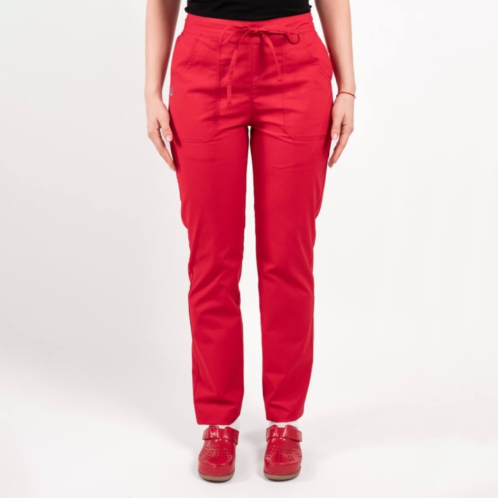 Pantaloni medicali Lotus Flex, stretch, cu elastic si snur, rosu, CVC-SP2 - imagine 2