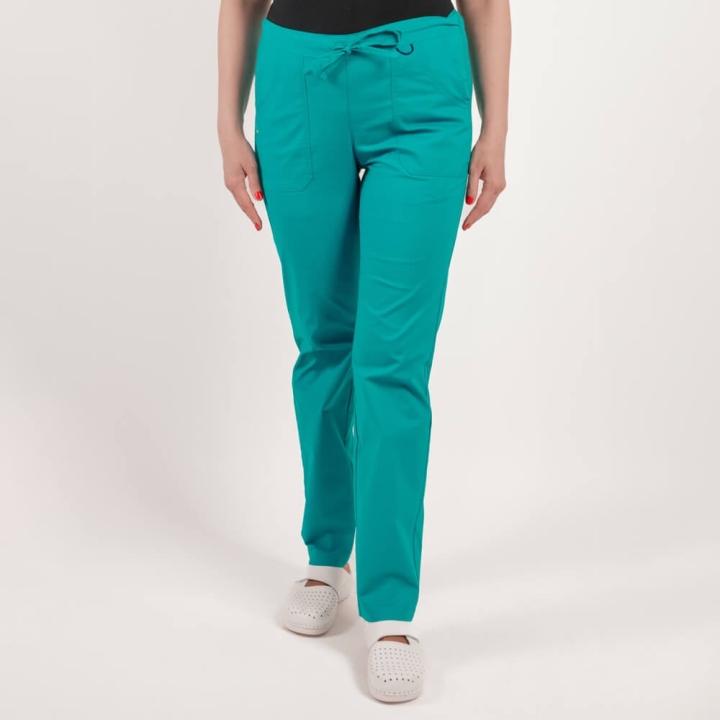 Pantaloni medicali Lotus Flex, stretch, cu elastic si snur, aqua, CVC-SP2 - imagine 1