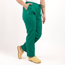 Pantaloni medicali Lotus Flex, stretch, cu elastic si snur, verde hunter, CVC-SP2