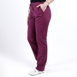 Pantaloni medicali Lotus Flex, stretch, cu elastic si snur, wine, CVC-SP2
