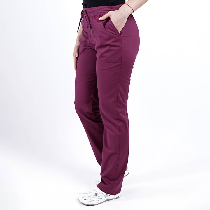 Pantaloni medicali Lotus Flex, stretch, cu elastic si snur, wine, CVC-SP2 - imagine 1