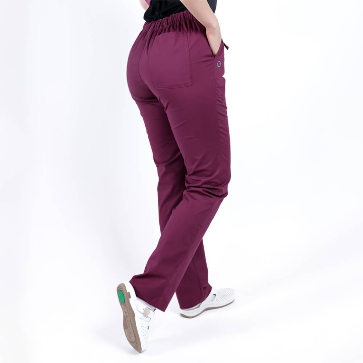 Pantaloni medicali Lotus Flex, stretch, cu elastic si snur, wine, CVC-SP2 - imagine 2