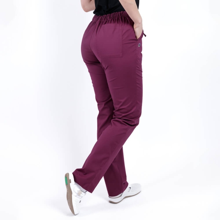 Pantaloni medicali Lotus Flex, stretch, cu elastic si snur, wine, CVC-SP2 - imagine 3