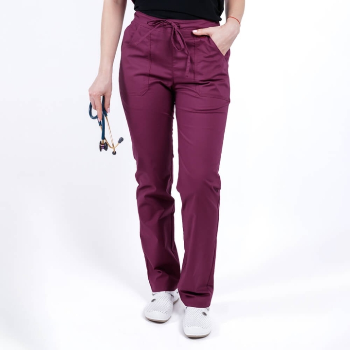 Pantaloni medicali Lotus Flex, stretch, cu elastic si snur, wine, CVC-SP2 - imagine 4