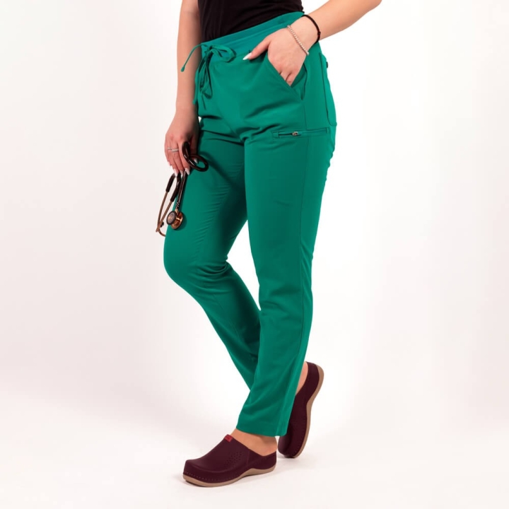 Pantaloni medicali Lotus Flex, stretch, cu snur, turcoaz teal, TS-SP3 - imagine 2