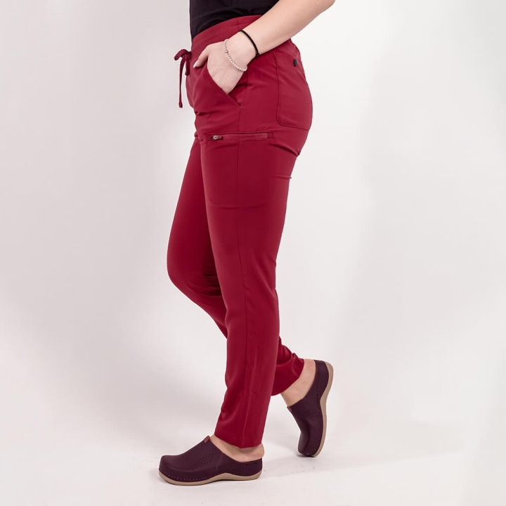 Pantaloni medicali Lotus Flex, stretch, cu snur, visiniu, TS-SP3 - imagine 2