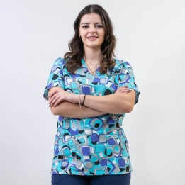 Bluza medicala imprimata Lotus 1, guler in V, Geometry Fun