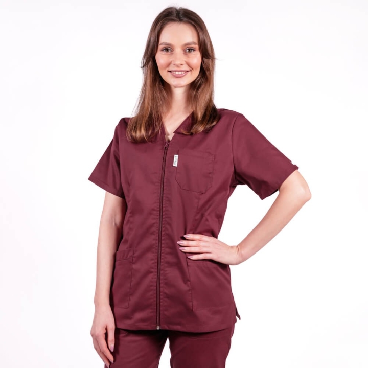 Bluza in V cu fermoar si maneca scurta, Lotus 1, visiniu - imagine 2