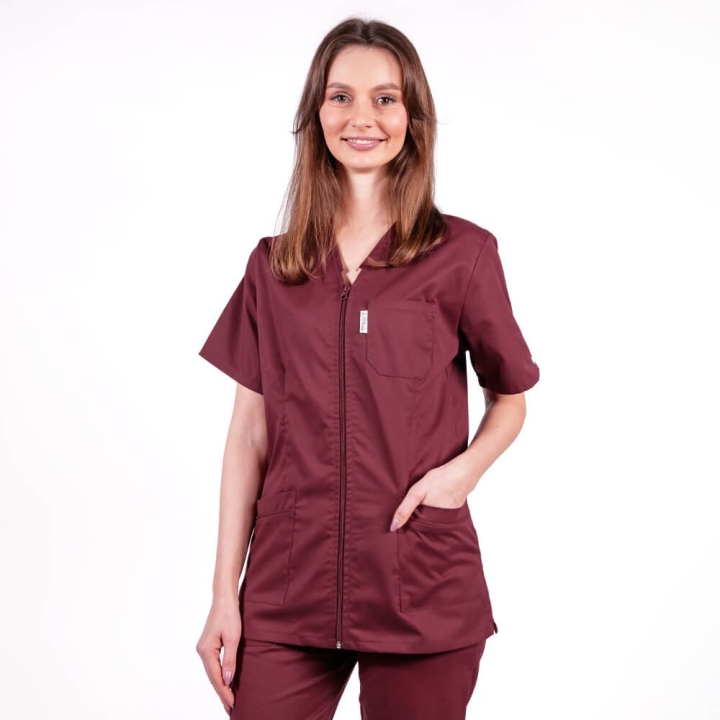Bluza in V cu fermoar si maneca scurta, Lotus 1, visiniu - imagine 3