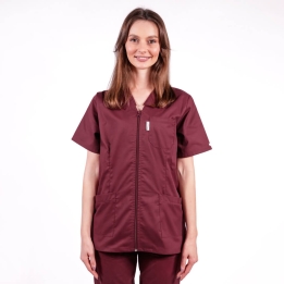 Bluza in V cu fermoar si maneca scurta, Lotus 2, visiniu