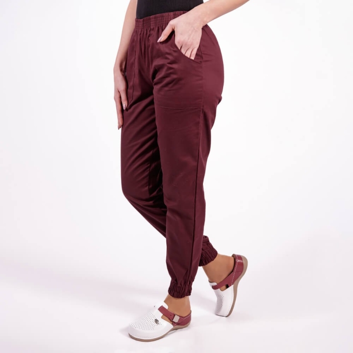 Pantalon unisex Lotus 2, cu elastic in talie si manseta, visiniu - imagine 1