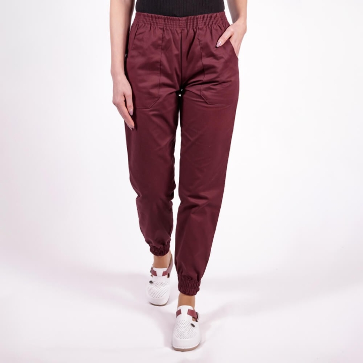 Pantalon unisex Lotus 2, cu elastic in talie si manseta, visiniu - imagine 2