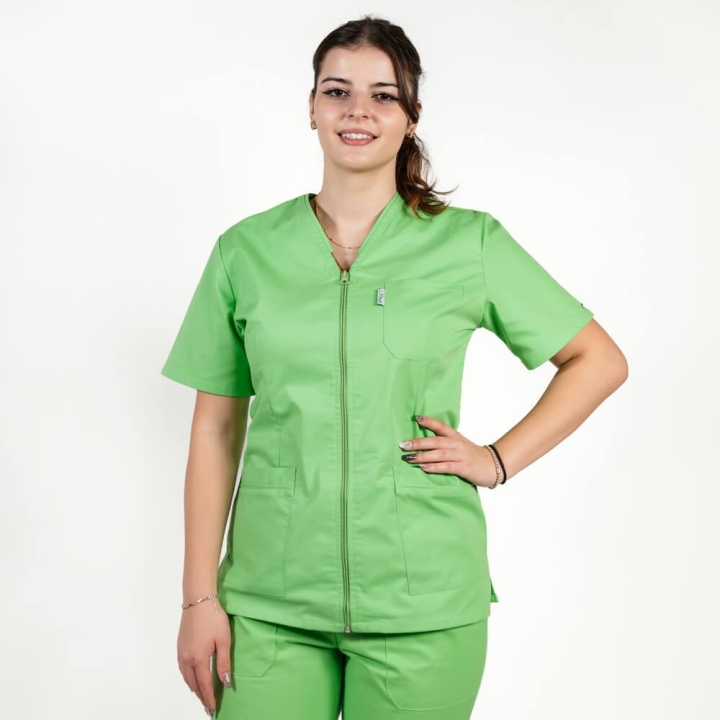 Bluza in V cu fermoar si maneca scurta, Lotus 1, verde island - imagine 2