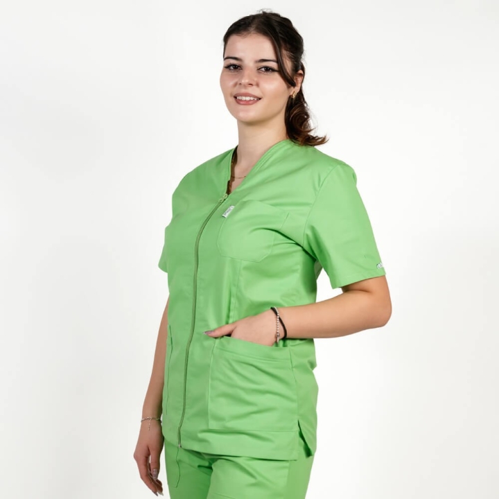 Bluza in V cu fermoar si maneca scurta, Lotus 1, verde island - imagine 3