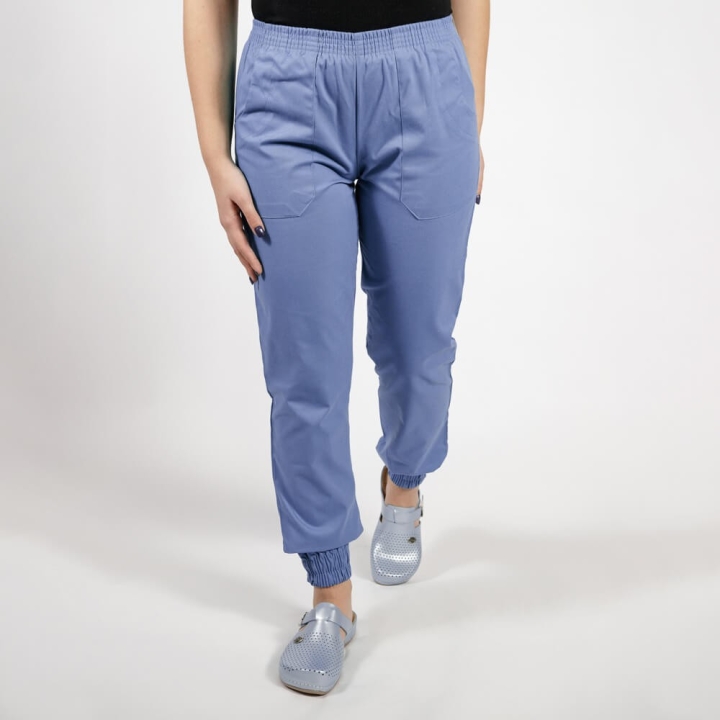 Pantalon unisex Lotus 1, cu elastic in talie si manseta, albastru ciel - imagine 2