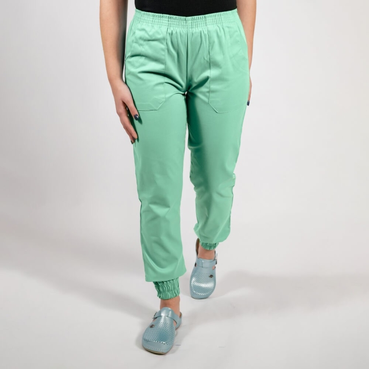 Pantalon unisex Lotus 2, cu elastic in talie si manseta, verde menta - imagine 2
