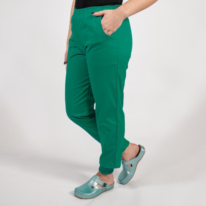 Pantalon unisex Lotus 2, cu elastic in talie si manseta, verde hunter - imagine 1