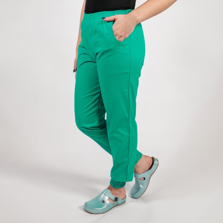 Pantalon unisex Lotus 1, cu elastic in talie si manseta, verde chirurgical - imagine 1