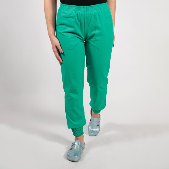 Pantalon unisex Lotus 2, cu elastic in talie si manseta, verde chirurgical - imagine 2