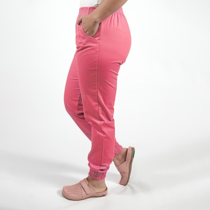 Pantalon unisex Lotus 1, cu elastic in talie si manseta, roz prafuit - imagine 2