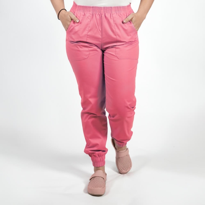 Pantalon unisex Lotus 2, cu elastic in talie si manseta, roz prafuit - imagine 1