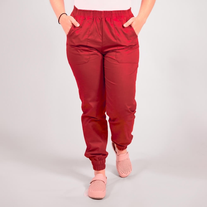 Pantalon unisex Lotus 1, cu elastic in talie si manseta, rosu - imagine 2