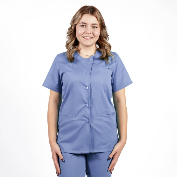 Bluza asimetrica cu capse Lotus 2, albastru ciel - imagine 1