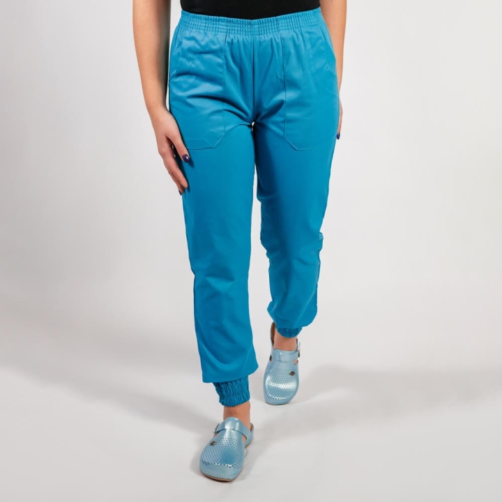 Pantalon unisex Lotus 1, cu elastic in talie si manseta, albastru deschis - imagine 2