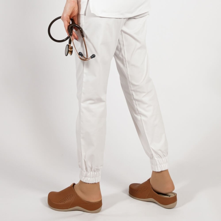 Pantalon unisex Lotus 2, cu elastic in talie si manseta, alb - imagine 2