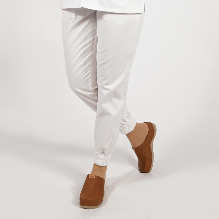 Pantalon unisex Lotus 2, cu elastic in talie si manseta, alb - imagine 1