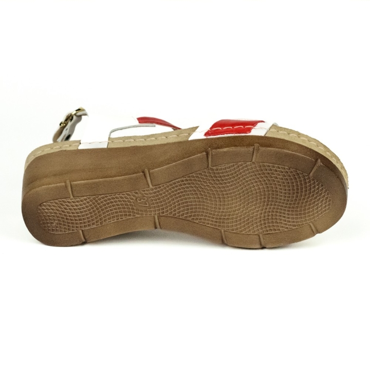 Sandale dama, din piele, de vara, Leon 1010, alb/rosu - imagine 3
