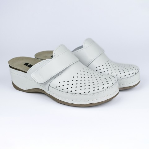 Saboti medicali Leon 2022, de dama, din piele, alb