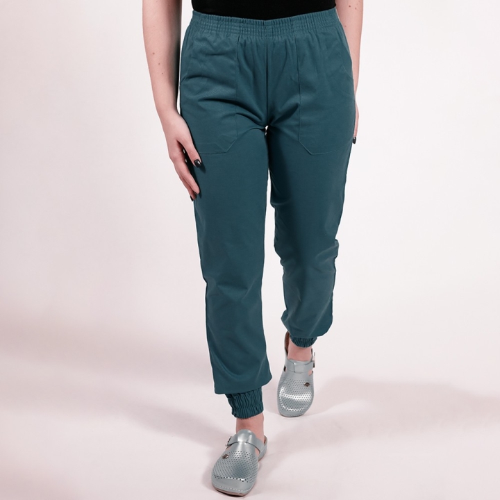 Pantalon unisex Lotus 2, cu elastic in talie si manseta, turcoaz inchis - imagine 2