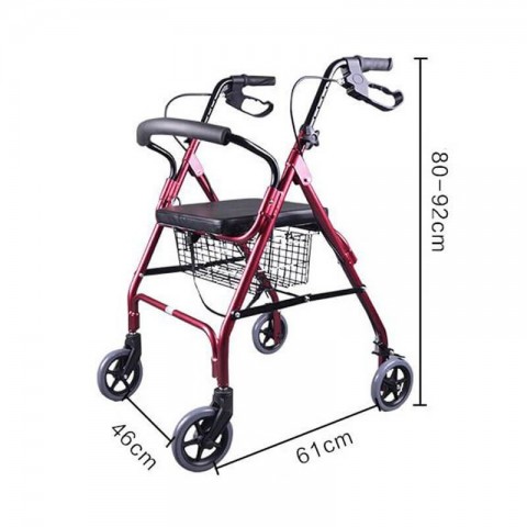 Rolator pliabil cu 4 roti, frana, scaun si cos, din otel - FS966LH