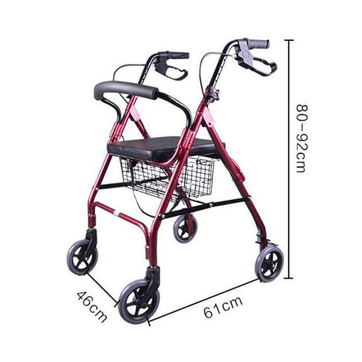 Rolator pliabil cu 4 roti, frana, scaun si cos, din otel - TWA966LH - imagine 1