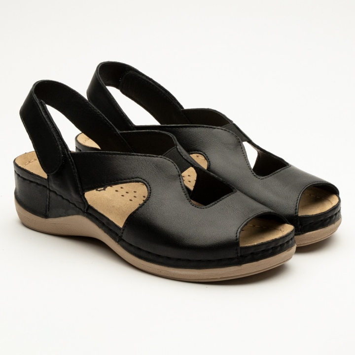 Sandale Leon 924, de vara, din piele, negru - imagine 1